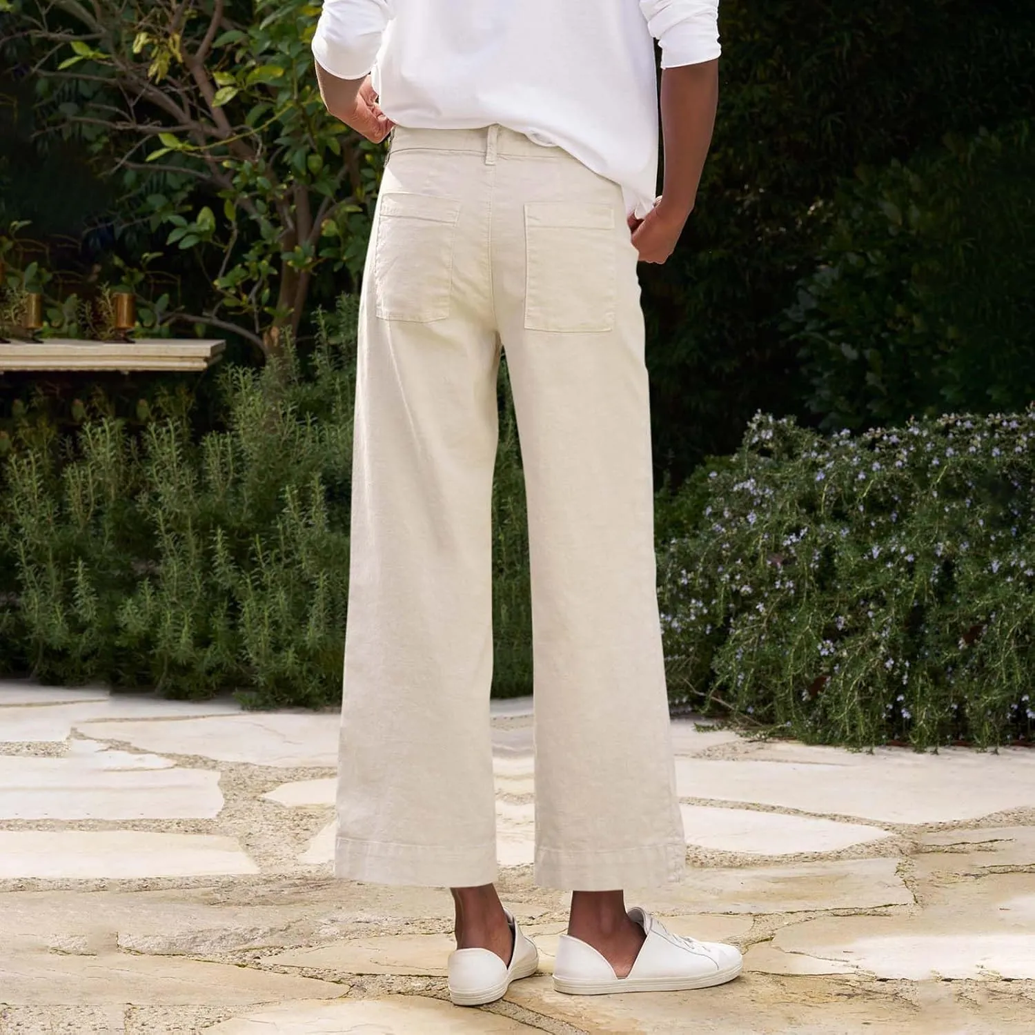 Wide Leg Linen Pants for Women Casual Summer High Waisted Work Cropped Pants Loose Business Trouser