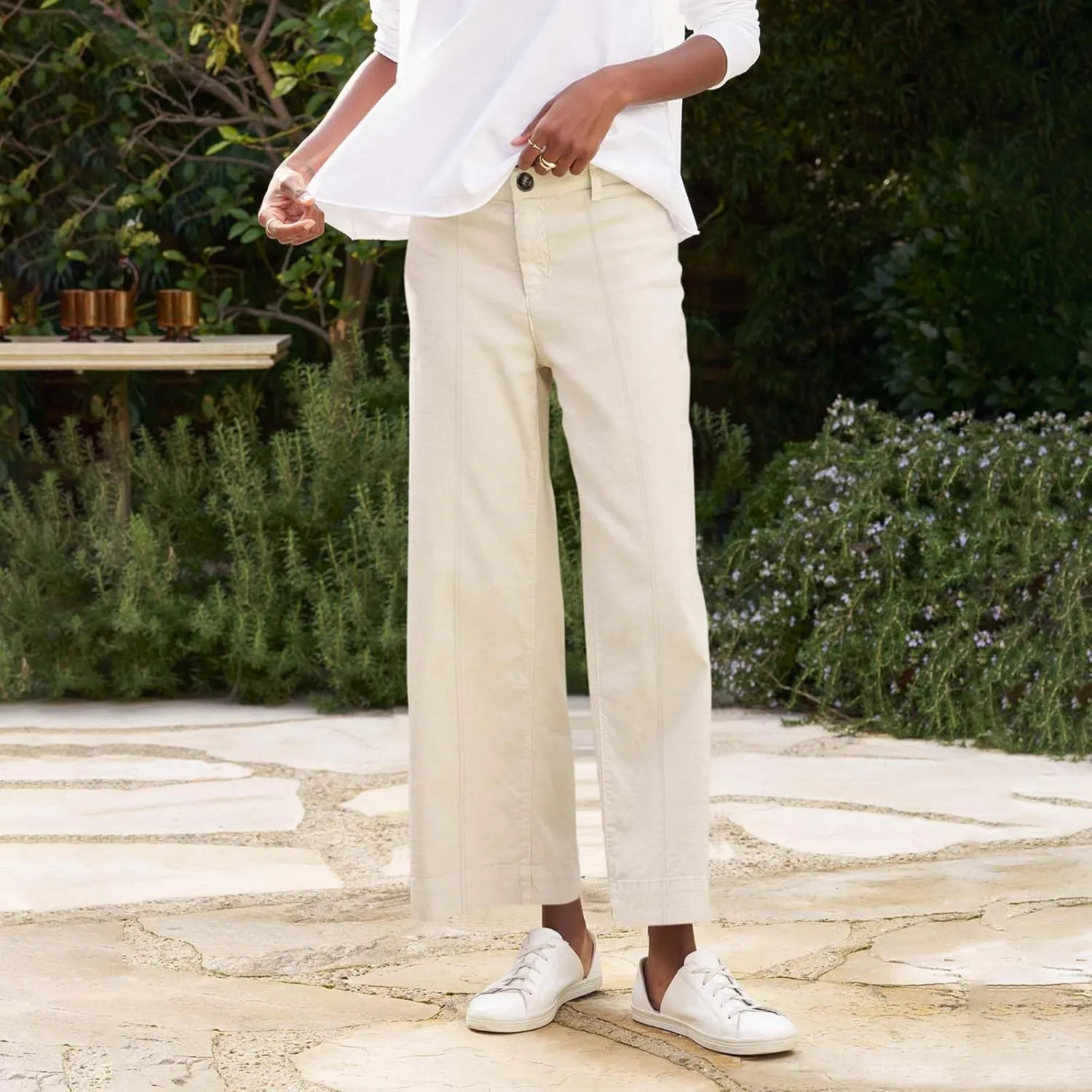 Wide Leg Linen Pants for Women Casual Summer High Waisted Work Cropped Pants Loose Business Trouser