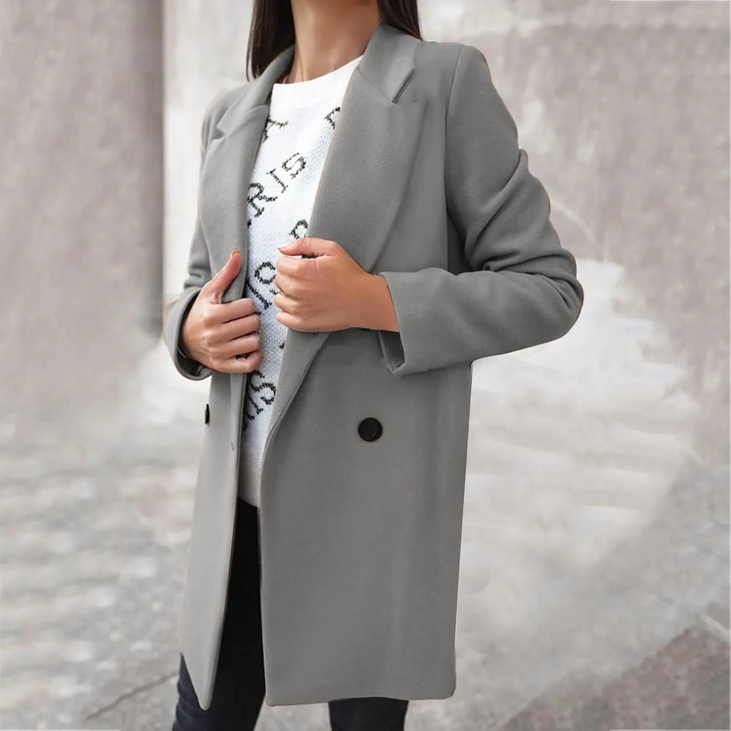 Winter Coats for Women 2024 Fall Wool Trench Coats Double Breasted Notch Lapel Casual Pea Coat Overcoats