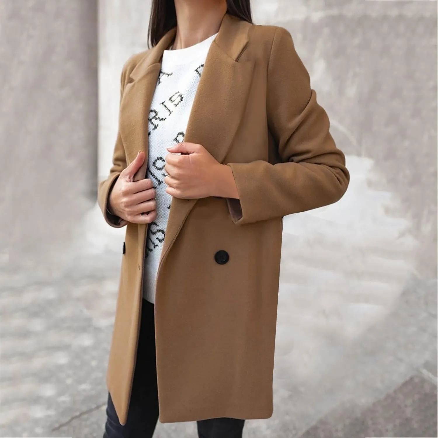 Winter Coats for Women 2024 Fall Wool Trench Coats Double Breasted Notch Lapel Casual Pea Coat Overcoats