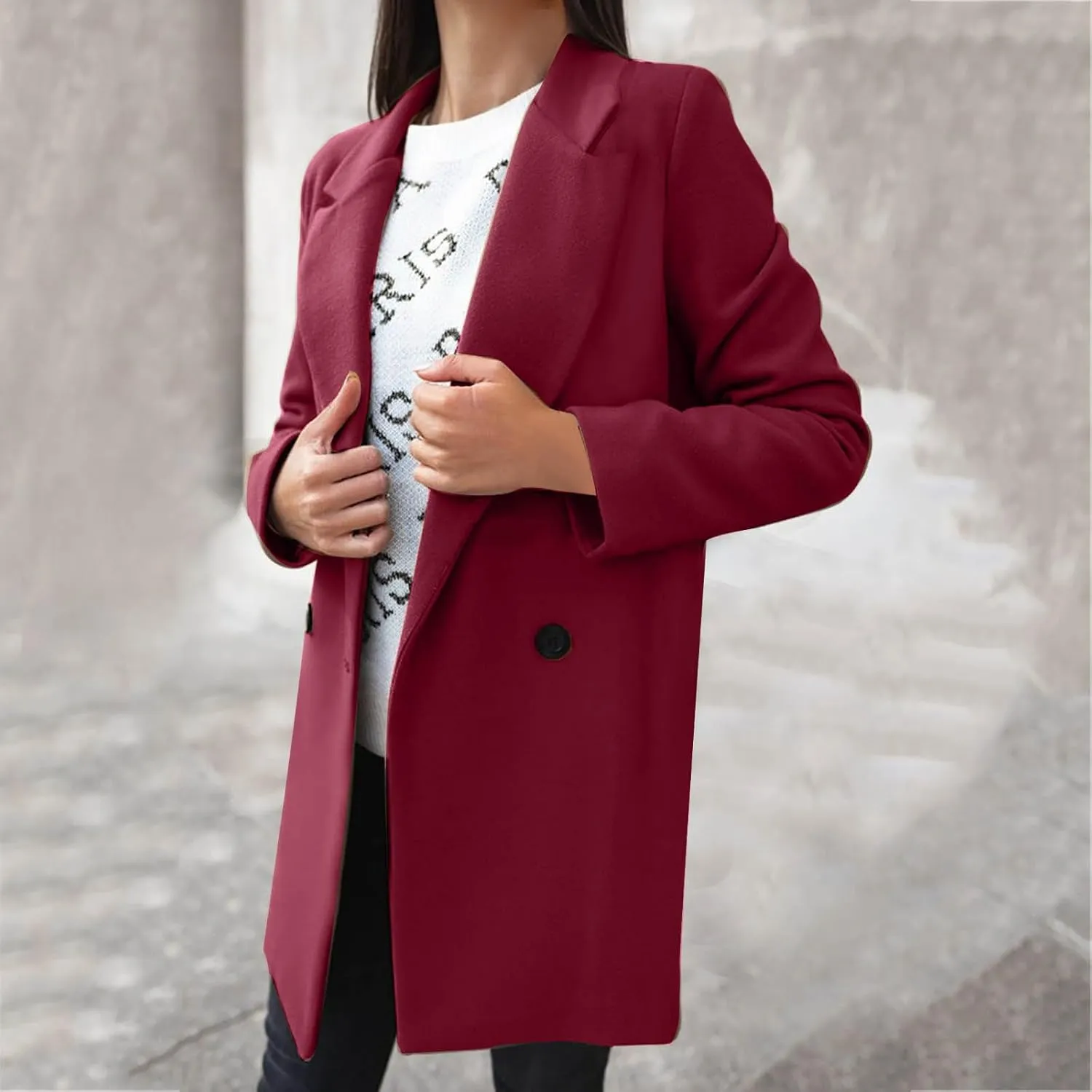 Winter Coats for Women 2024 Fall Wool Trench Coats Double Breasted Notch Lapel Casual Pea Coat Overcoats