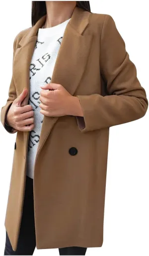 Winter Coats for Women 2024 Fall Wool Trench Coats Double Breasted Notch Lapel Casual Pea Coat Overcoats