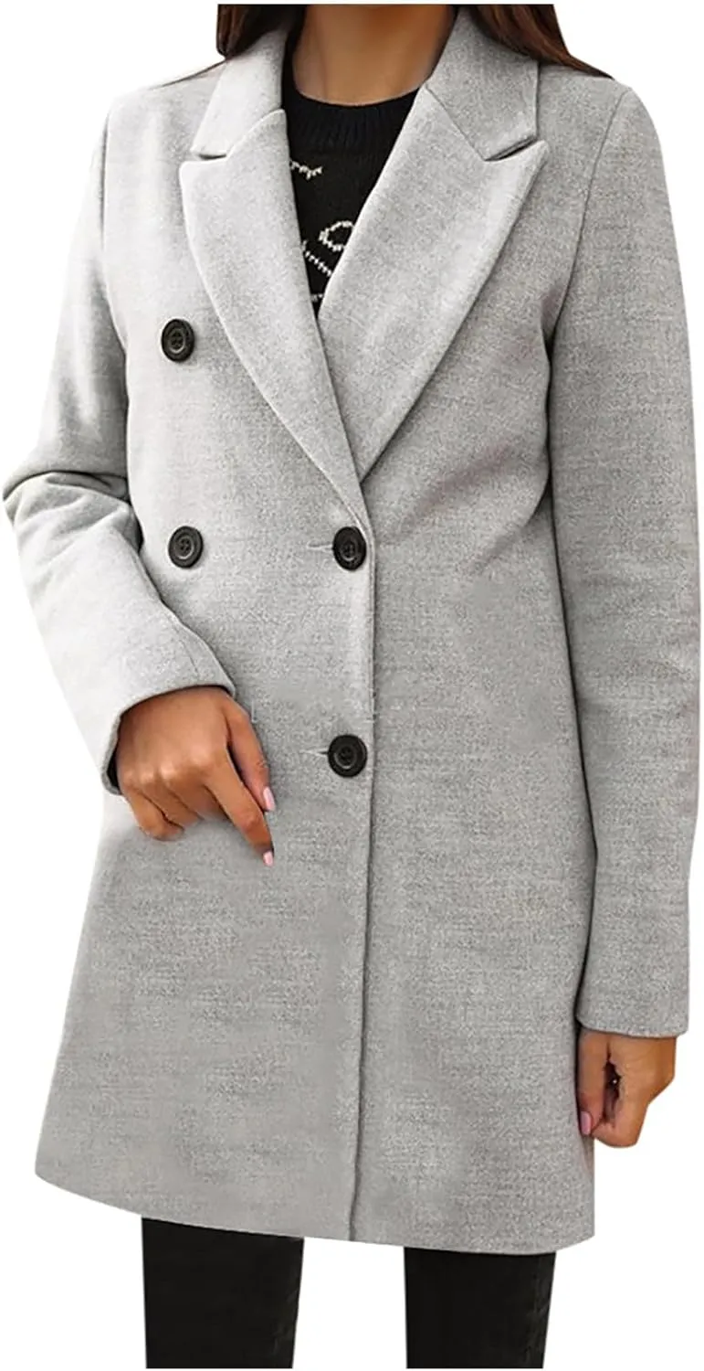 Winter Coats for Women 2024 Fall Wool Trench Coats Double Breasted Notch Lapel Casual Pea Coat Overcoats