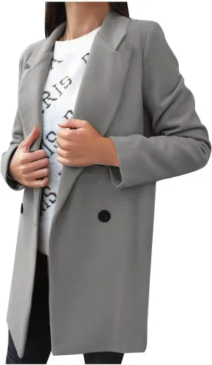 Winter Coats for Women 2024 Fall Wool Trench Coats Double Breasted Notch Lapel Casual Pea Coat Overcoats