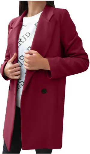 Winter Coats for Women 2024 Fall Wool Trench Coats Double Breasted Notch Lapel Casual Pea Coat Overcoats