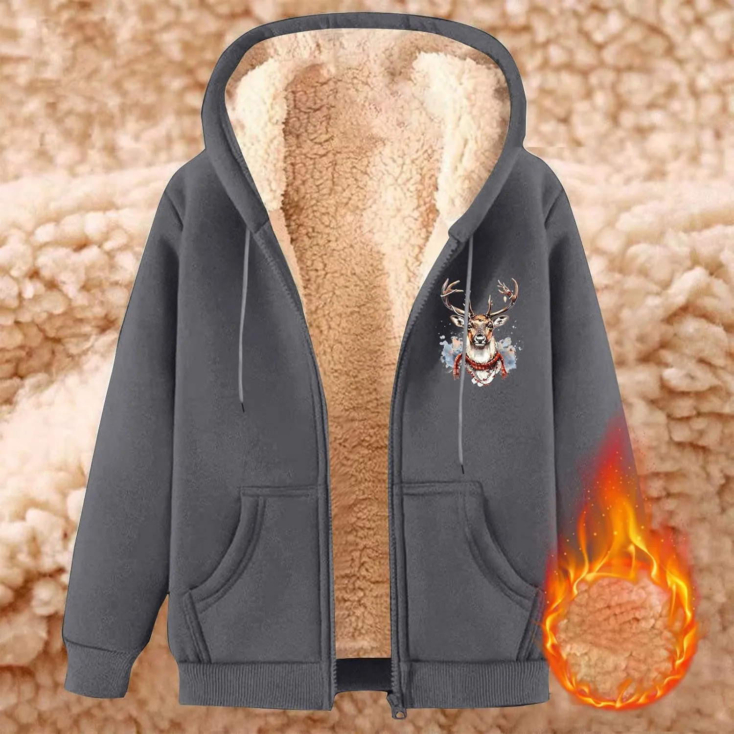 Winter Jackets for Men 2024 Sherpa Lined Full Zip Long Sleeve Fleece Hoodies Heavyweight Casual Warm Coat with Pocket