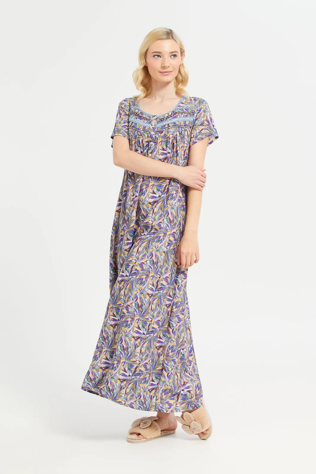 Women Assorted Short Sleeve Viscose Dobby Nightgown