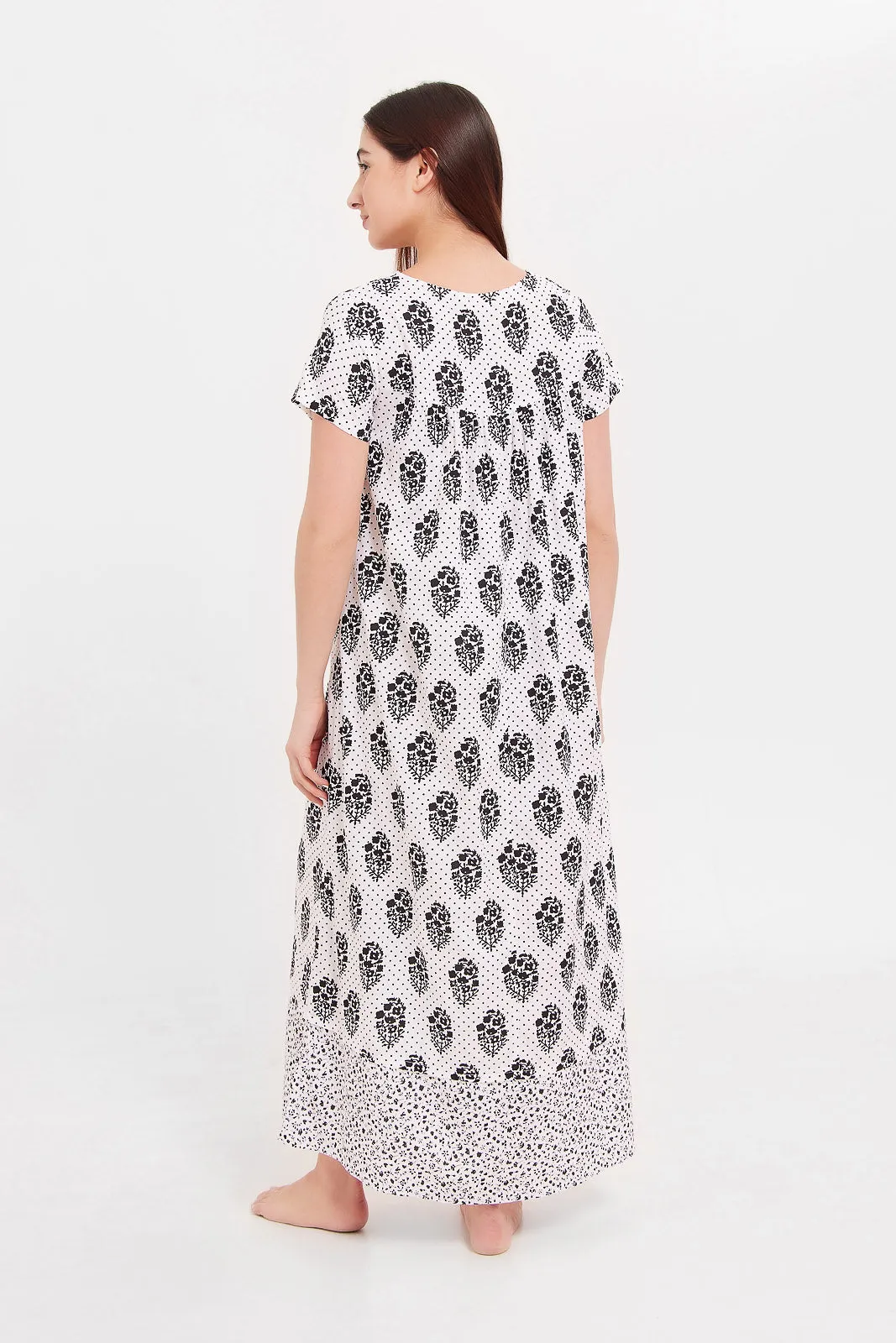 Women Black And White Printed Nightgown