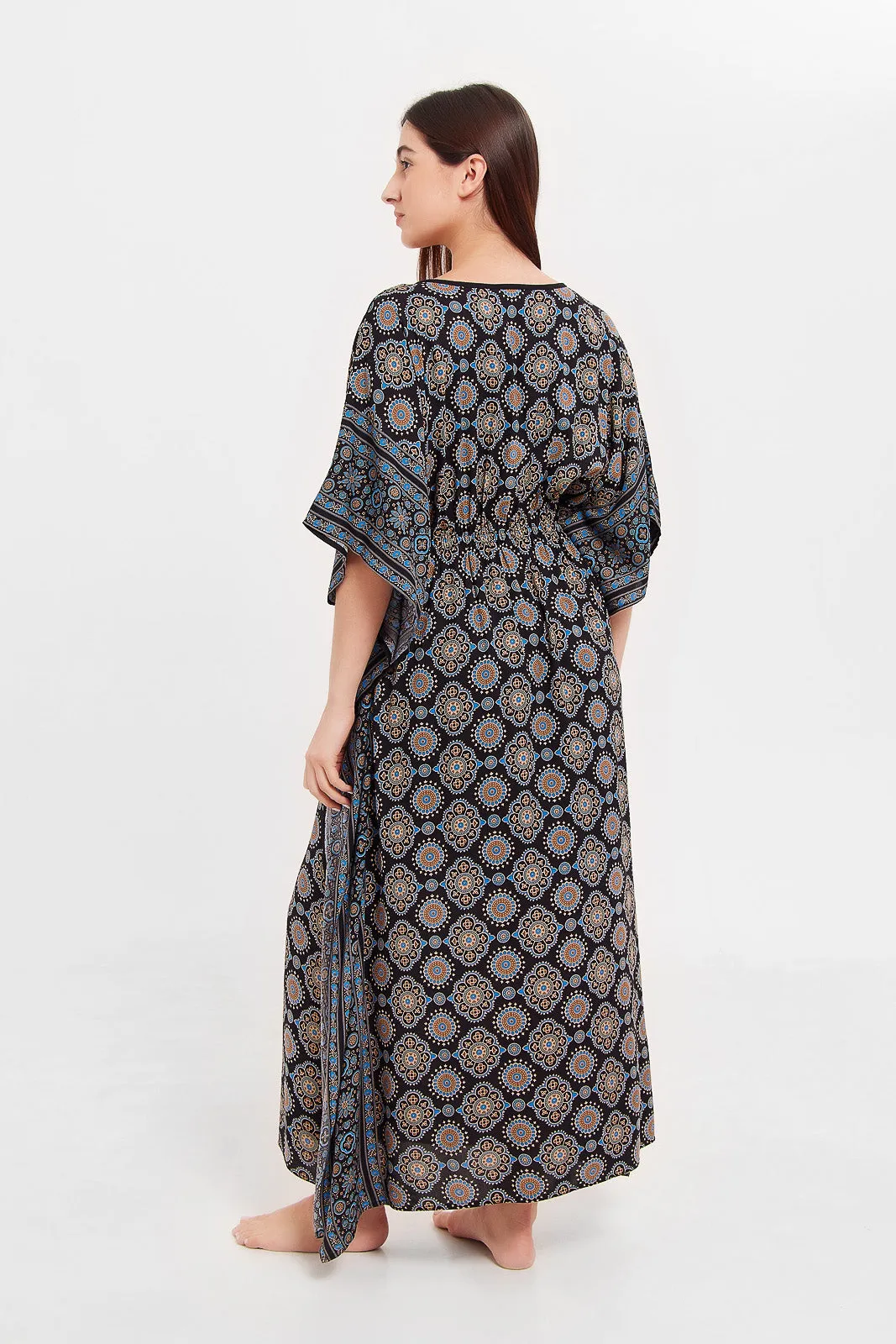 Women Black Printed Kaftan Nightgown