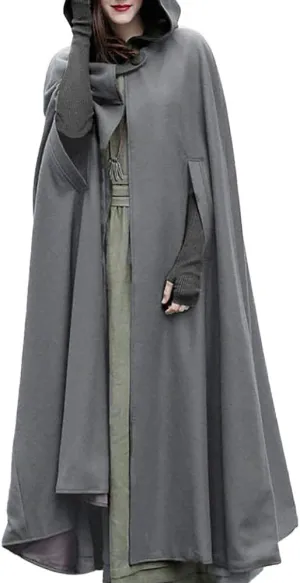 Women Hooded Wool Blend Maxi Long Cape Poncho Maxi Cloak Coat Fall Winter Trench Coat Robe Gothic Plus Size Clothes