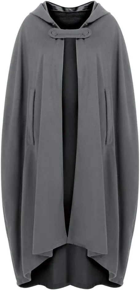Women Hooded Wool Blend Maxi Long Cape Poncho Maxi Cloak Coat Fall Winter Trench Coat Robe Gothic Plus Size Clothes