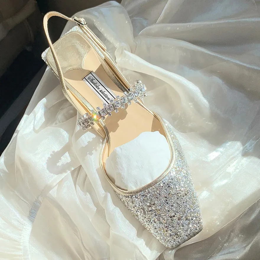 Women rhinestone mary jane vintage slingback outdoor chunky heel sandals