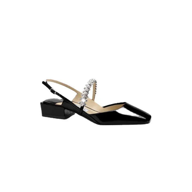 Women rhinestone mary jane vintage slingback outdoor chunky heel sandals
