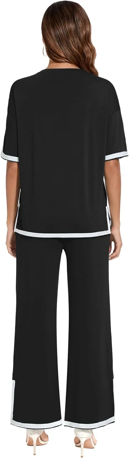 Women's 2025 Summer 2 Piece Outfits Casual Short Sleeve Crewneck TShirt High Waist Pants Tracksuit With Pockets