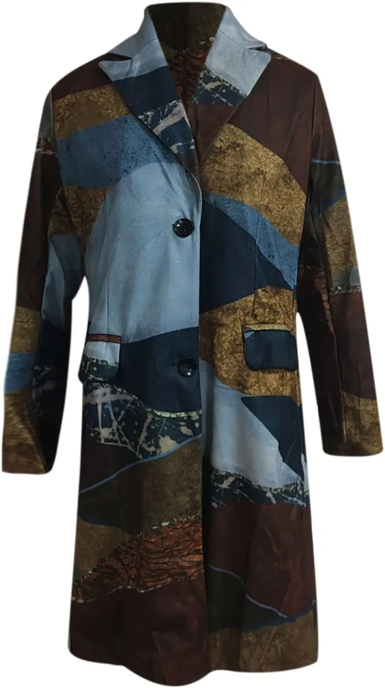 Women's Aztec Peacoat Ethnic Printed Loose Fit Lapel Trench Coat Vintage Casual Single Breasted Wool Blend Overcoat
