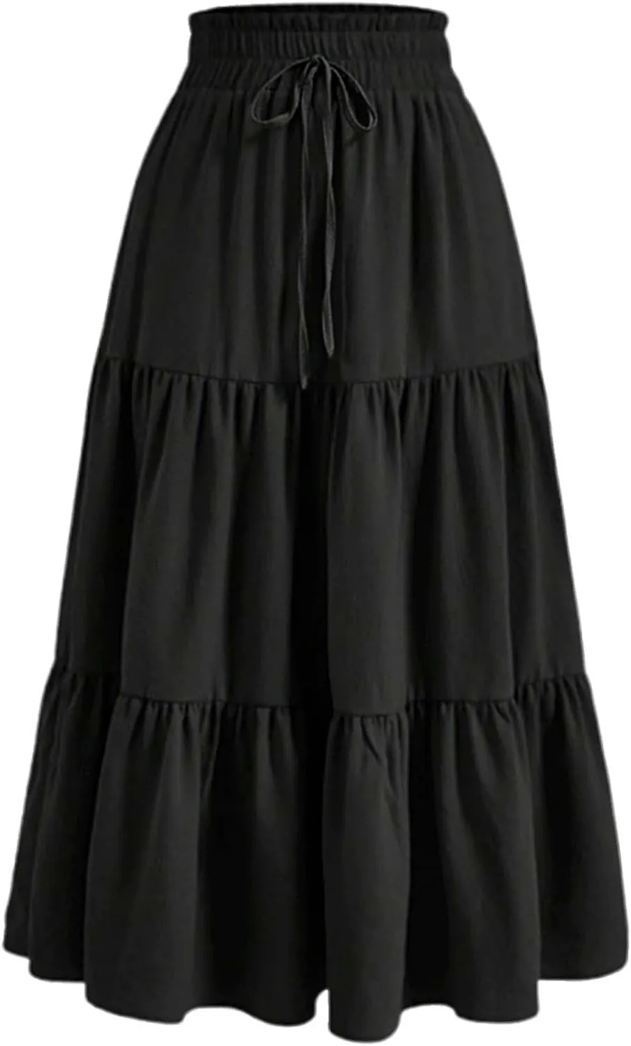 Womens Boho Skirt Elastic High Waist Pleated A-Line Flowy Swing Tiered Maxi Skirt 2025 Trendy Long Skirt Dress