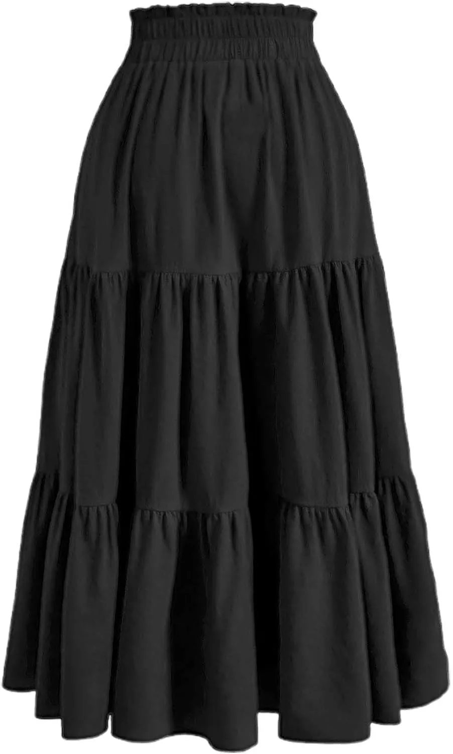 Womens Boho Skirt Elastic High Waist Pleated A-Line Flowy Swing Tiered Maxi Skirt 2025 Trendy Long Skirt Dress