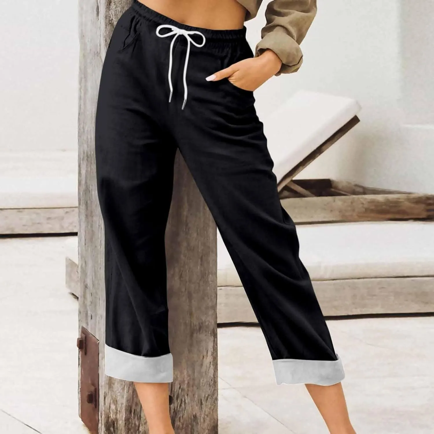 Womens Capris for Summer Cotton Linen Pants Casual 2025 Loose Comfy Trendy Elastic Waist Cropped Trouser Plus Size