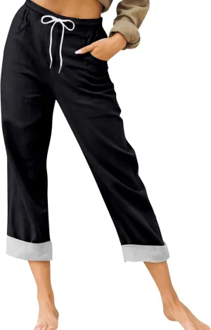Womens Capris for Summer Cotton Linen Pants Casual 2025 Loose Comfy Trendy Elastic Waist Cropped Trouser Plus Size
