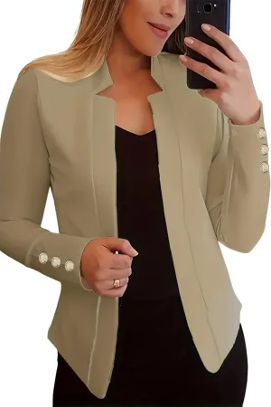 Womens Casual Business Autumn Blazers Button Lapel Suits Open Front Solid Color Jackets