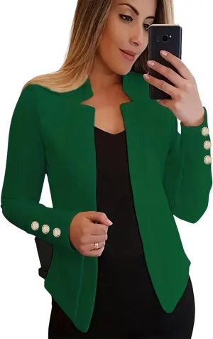 Womens Casual Business Autumn Blazers Button Lapel Suits Open Front Solid Color Jackets