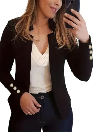 Womens Casual Business Autumn Blazers Button Lapel Suits Open Front Solid Color Jackets