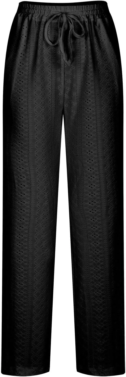 Womens Casual Cotton Linen Pants Lightweight Summer Boho Pants Comfy Elastic Waist Plus Size Lounge Long Trousers