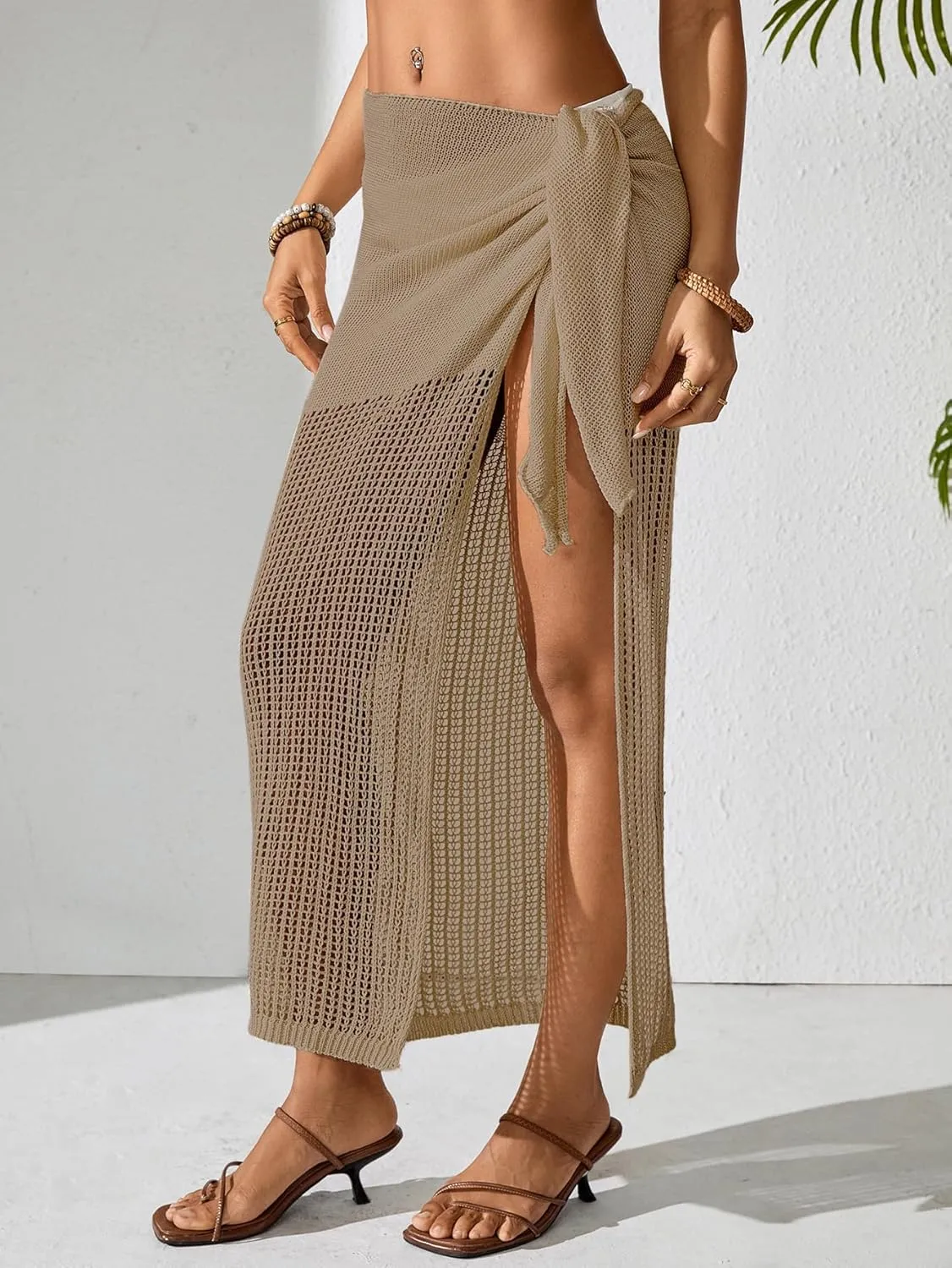 Womens Crochet Swimsuit Coverup Wrap Sarong Summer 2025 Waist Tie Side Slit Beach Bathing Suit Cover Up Skirt