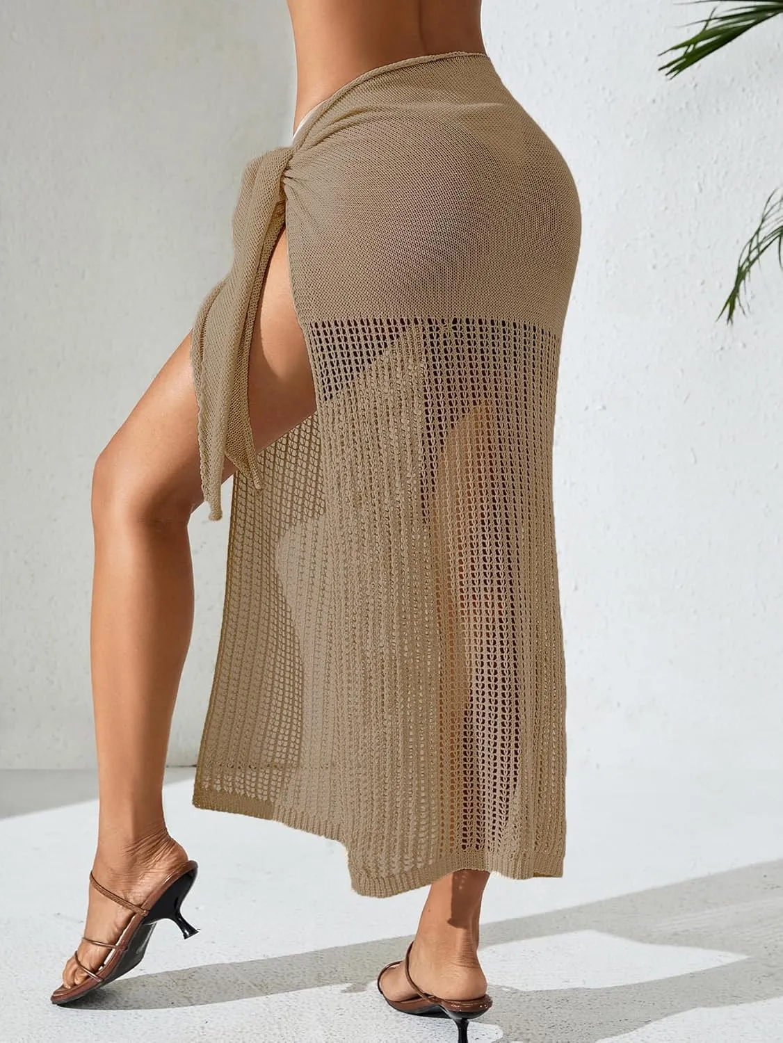 Womens Crochet Swimsuit Coverup Wrap Sarong Summer 2025 Waist Tie Side Slit Beach Bathing Suit Cover Up Skirt