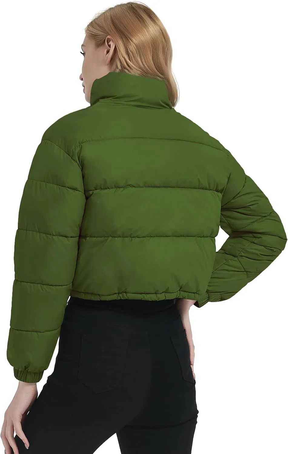 Womens Cropped Puffer Jacket Zip-Up Padded Quilted Short Coats Drawstring Winter Down Coat