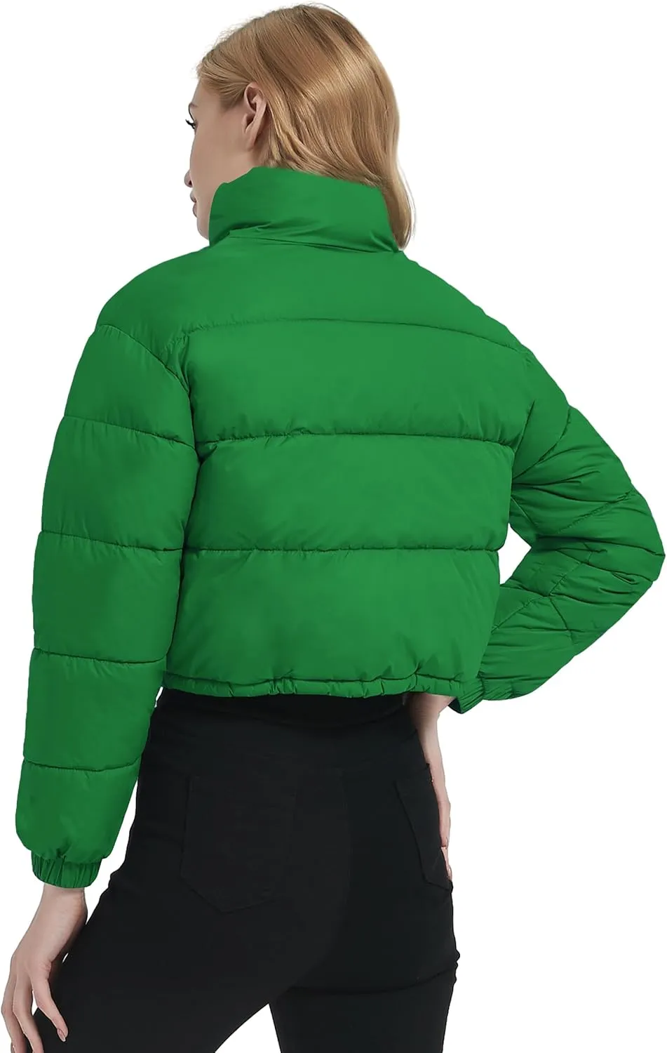 Womens Cropped Puffer Jacket Zip-Up Padded Quilted Short Coats Drawstring Winter Down Coat
