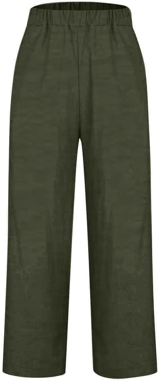 Womens Drawstring Casual Pant Cotton-Linen Loose Wide Leg Trousers Lightweight Summer Pants with Pockets