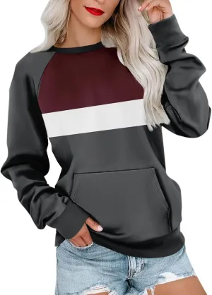 Women's Fashion Sweatshirt 2024 Casual Loose Splicing Color Block Hoodless Wide Hem Long Sleeve Fall outfits Clothes