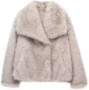 Womens Faux Fur Jackets Long Sleeve Open Front Fluffy Coats Winter Fluffy Faux Fur Coats Casual Loose Lapel Coat