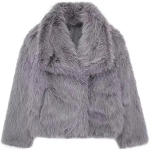 Womens Faux Fur Jackets Long Sleeve Open Front Fluffy Coats Winter Fluffy Faux Fur Coats Casual Loose Lapel Coat