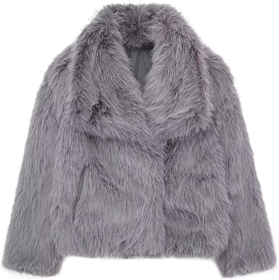Womens Faux Fur Jackets Long Sleeve Open Front Fluffy Coats Winter Fluffy Faux Fur Coats Casual Loose Lapel Coat