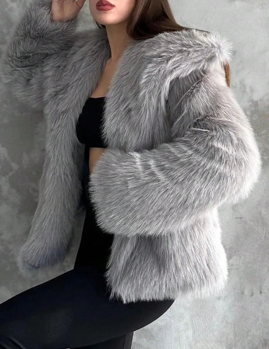 Womens Faux Fur Jackets Long Sleeve Open Front Fluffy Coats Winter Fluffy Faux Fur Coats Casual Loose Lapel Coat