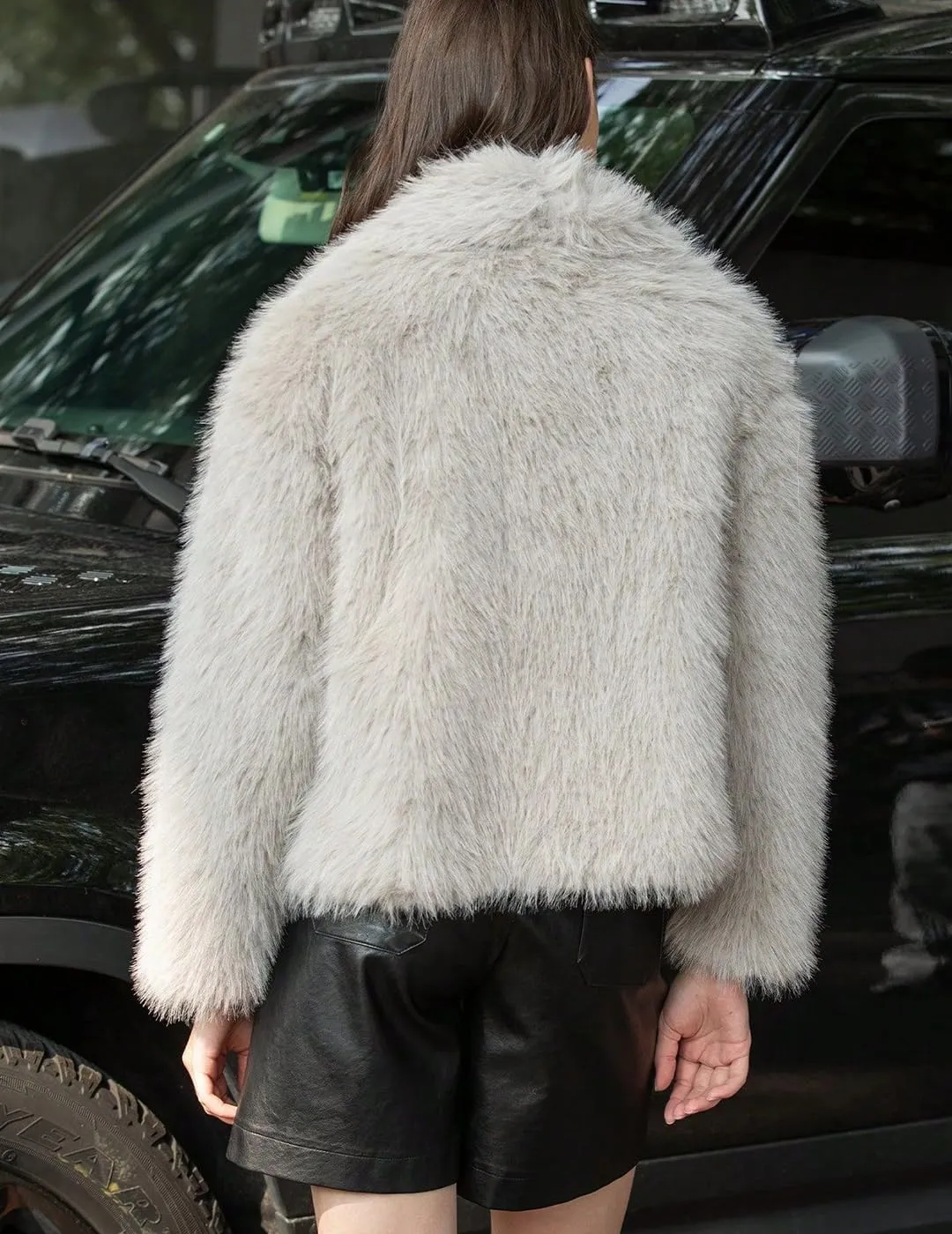 Womens Faux Fur Jackets Long Sleeve Open Front Fluffy Coats Winter Fluffy Faux Fur Coats Casual Loose Lapel Coat