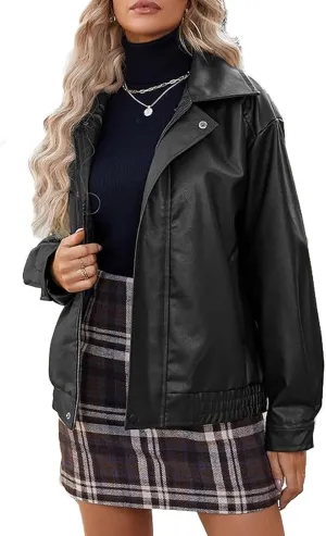 Womens Faux Leather Jackets Fashion Motorcycle Coats Oversized Bomber Y2k Tops