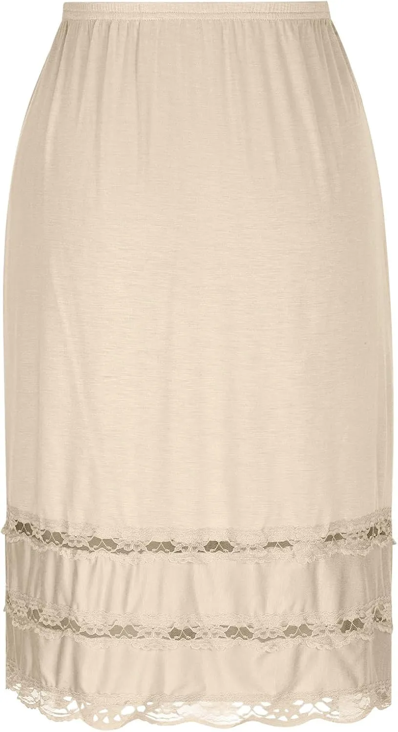 Womens Lace Patchwork Skirts Elastic High Waist Comfy Sofy Modal Skirt Basic Solid Color Shift Bottoming Skirts