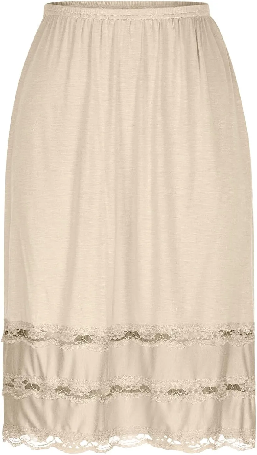 Womens Lace Patchwork Skirts Elastic High Waist Comfy Sofy Modal Skirt Basic Solid Color Shift Bottoming Skirts