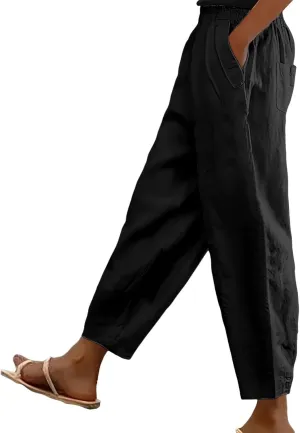 Women's Linen Boho Pants Loose Elastic Waist Wide Leg Lounge Harem Pants Summer Casual Beach Travel Vacation Trousers