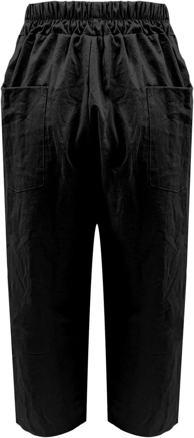 Women's Linen Boho Pants Loose Elastic Waist Wide Leg Lounge Harem Pants Summer Casual Beach Travel Vacation Trousers