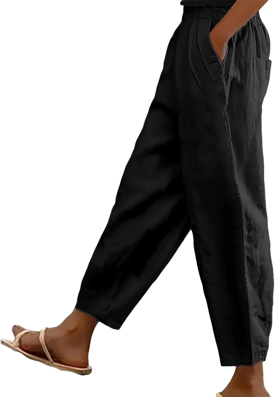 Women's Linen Boho Pants Loose Elastic Waist Wide Leg Lounge Harem Pants Summer Casual Beach Travel Vacation Trousers