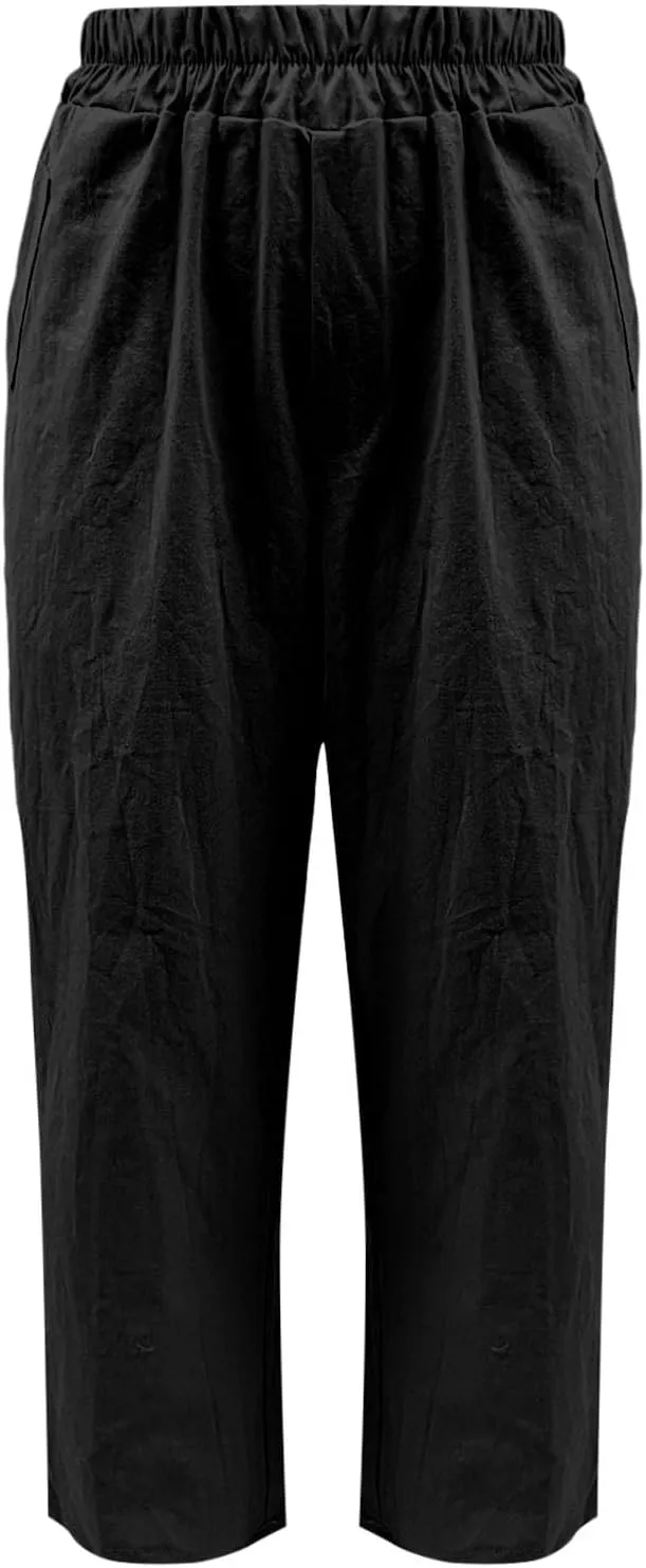 Women's Linen Boho Pants Loose Elastic Waist Wide Leg Lounge Harem Pants Summer Casual Beach Travel Vacation Trousers