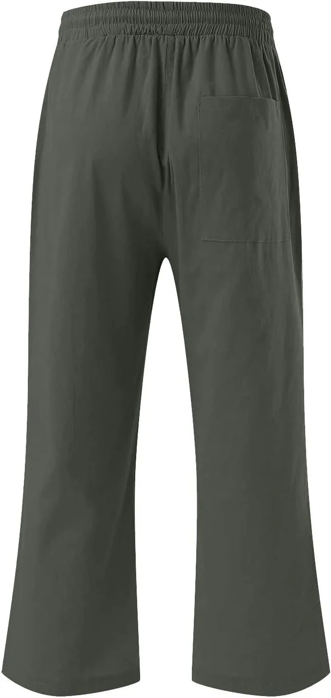Womens Linen Capri Pants Summer Casual Capris with Pockets Comfy Palazzo Short Trousers High Waisted Cropped Pants