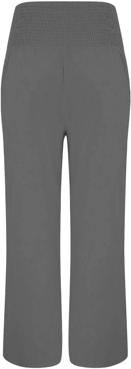 Womens Linen Pants 2025 Casual Loose Wide Leg Palazzo Pants Tummy Control High Waist Flowy Trousers with Pockets