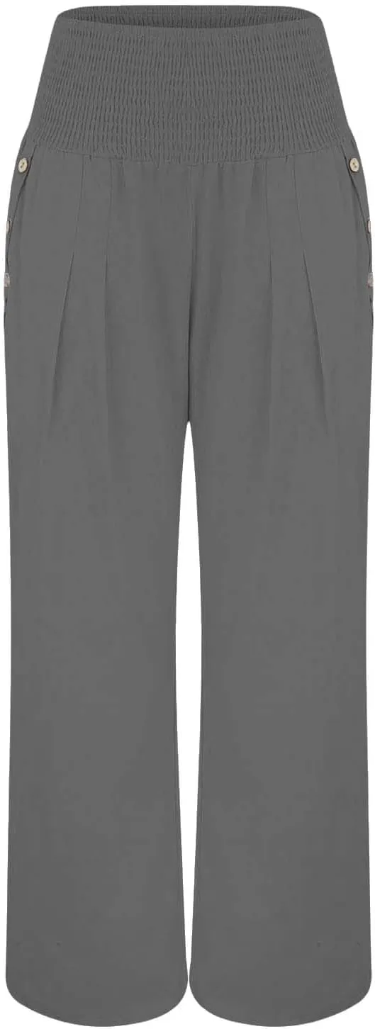 Womens Linen Pants 2025 Casual Loose Wide Leg Palazzo Pants Tummy Control High Waist Flowy Trousers with Pockets
