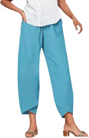 Womens Linen Pants for Summer High Waist Lightweight Lounge Trousers 2025 Trendy Casual Cropped Pants with Pockets