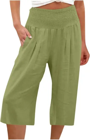 Womens Linen Pants High Waisted Pants Loose Comfy Wide Leg Holiday Summer Lounge Vacation Pockets Palazzo Trousers